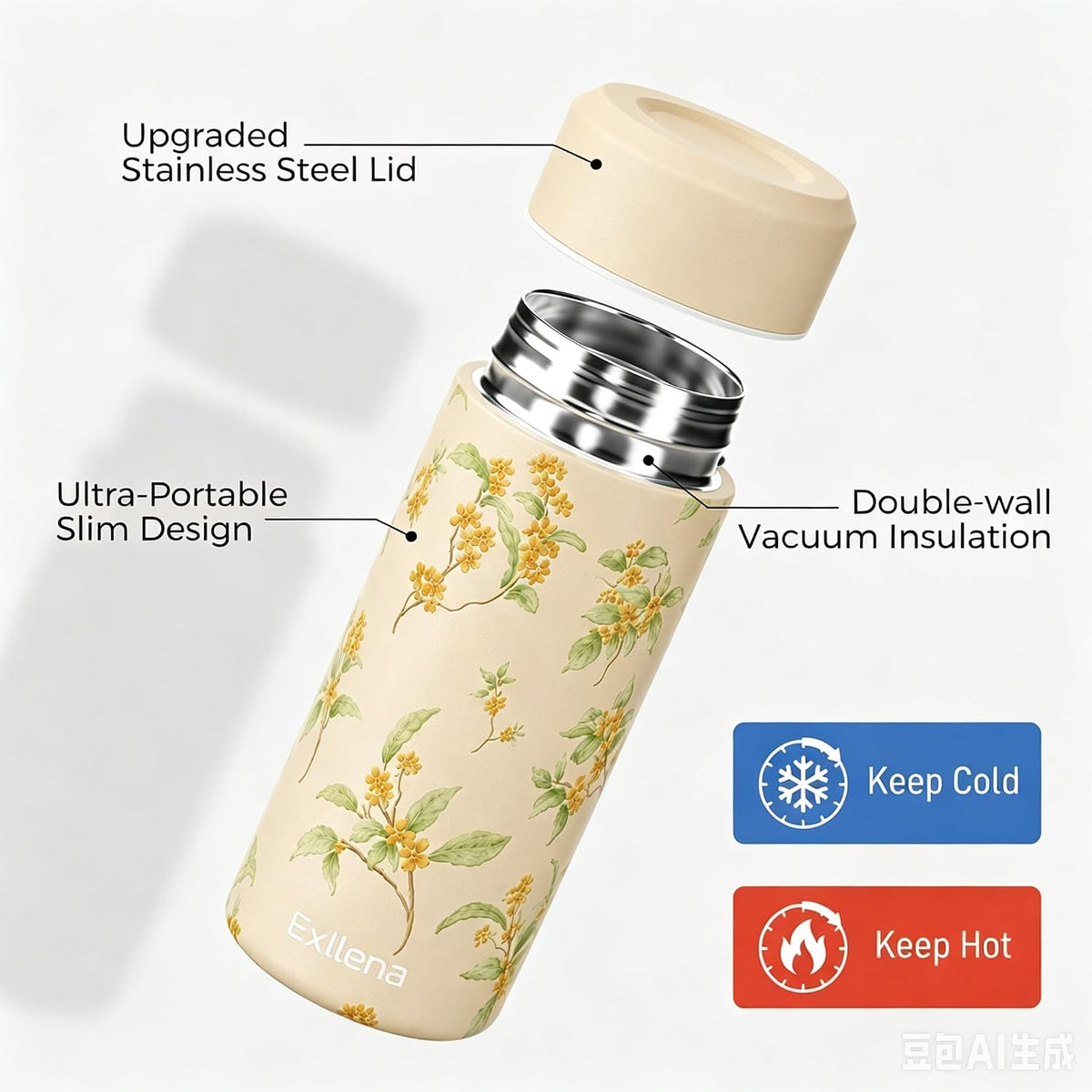【Upgraded】 Small Insulated Water Bottle 12 oz/350ml– Mini Insulated Water Bottle for Hot & Cold Drinks, Perfect Small Water Bottle for Travel, Purse...(Greyish Blue)