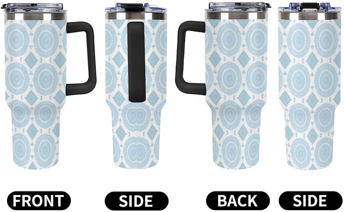 Leakproof Car Cup Vacuum Sealed With Lid For Office Crystal Clear Blue Water Ripple Print Drinkware Light Rose Red-style-5 - Colors B