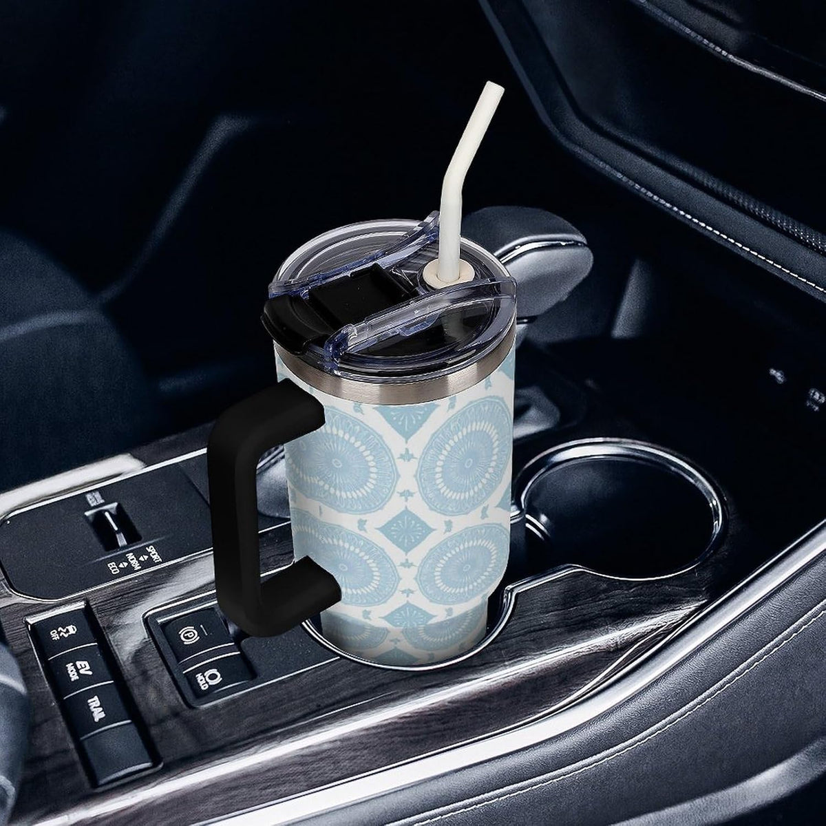 Leakproof Car Cup Vacuum Sealed With Lid For Office Crystal Clear Blue Water Ripple Print Drinkware Light Rose Red-style-5 - Colors B