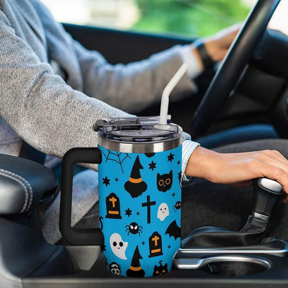 Leakproof Car Cup Vacuum Sealed With Lid For Office Crystal Clear Blue Water Ripple Print Drinkware Light Rose Red-style-5 - Colors B