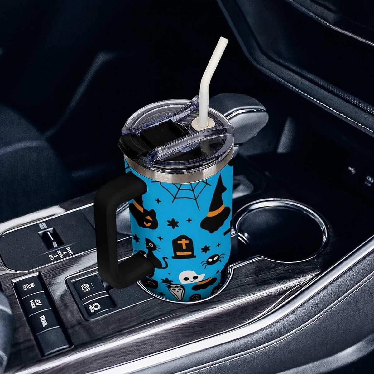 Leakproof Car Cup Vacuum Sealed With Lid For Office Crystal Clear Blue Water Ripple Print Drinkware Light Rose Red-style-5 - Colors B