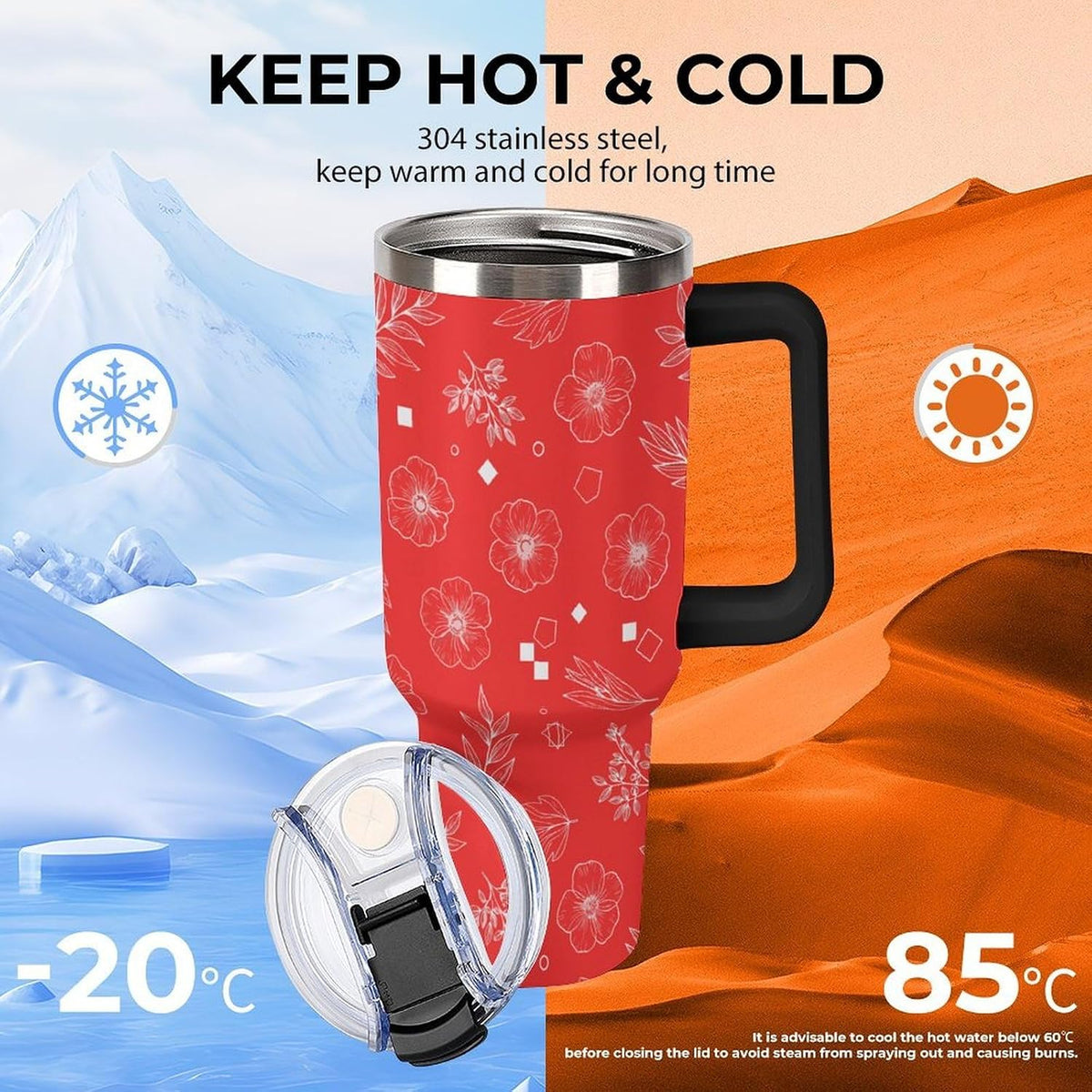 Leakproof Car Cup Vacuum Sealed With Lid For Office Crystal Clear Blue Water Ripple Print Drinkware Light Rose Red-style-5 - Colors B