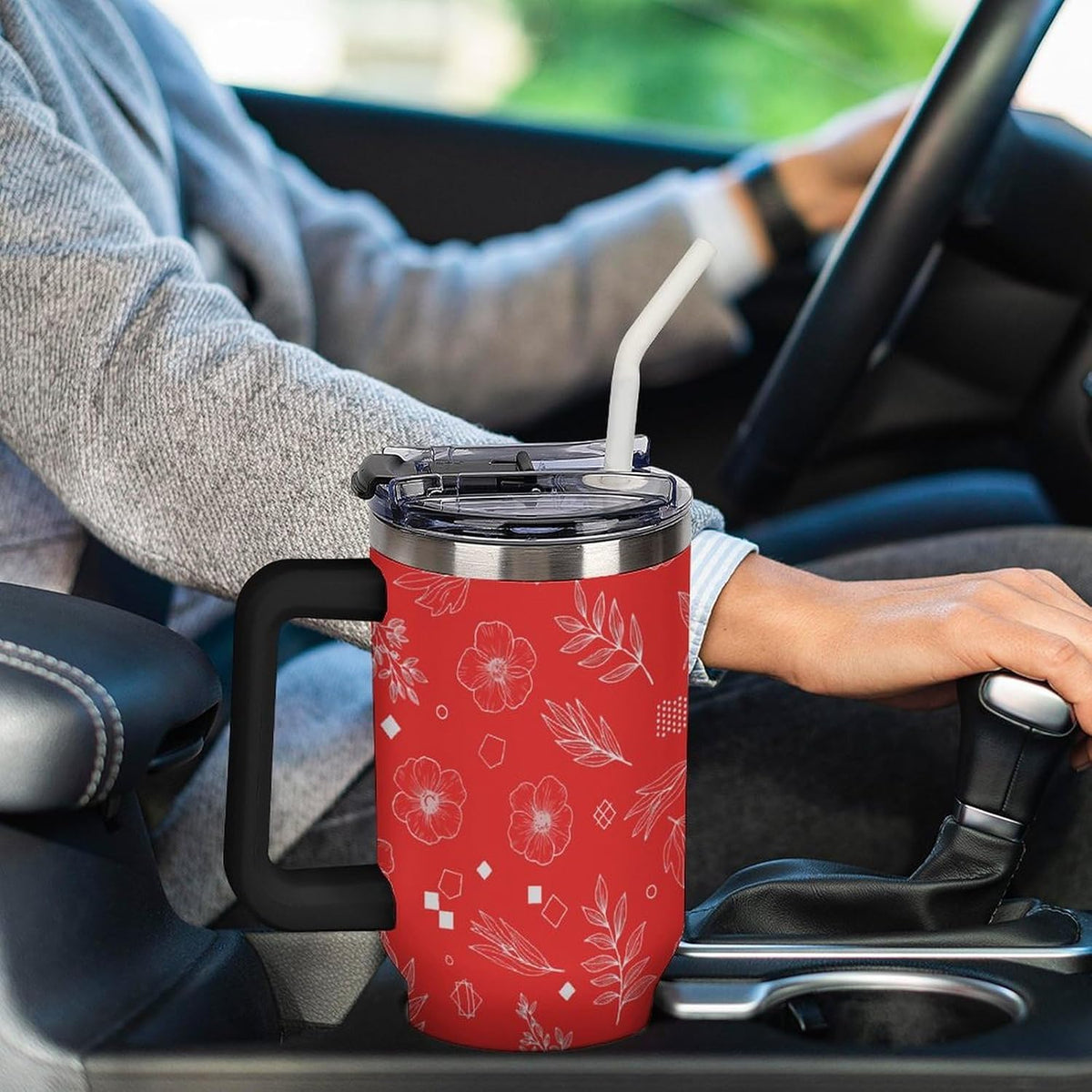 Leakproof Car Cup Vacuum Sealed With Lid For Office Crystal Clear Blue Water Ripple Print Drinkware Light Rose Red-style-5 - Colors B