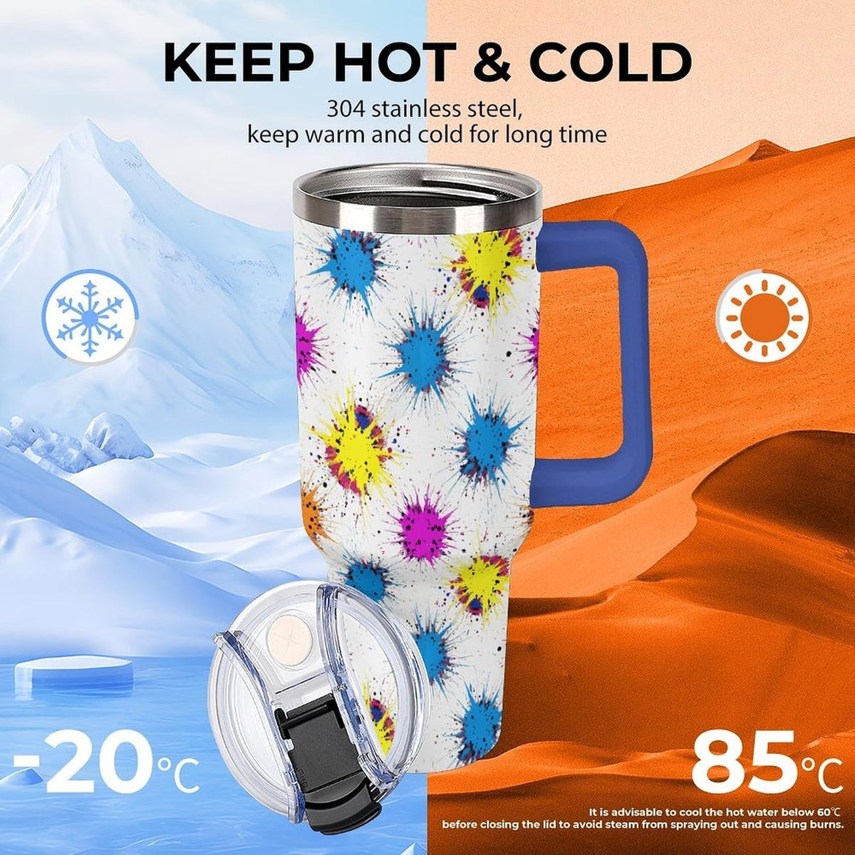 Leakproof Car Cup Vacuum Sealed With Lid For Office Crystal Clear Blue Water Ripple Print Drinkware Light Rose Red-style-5 - Colors B