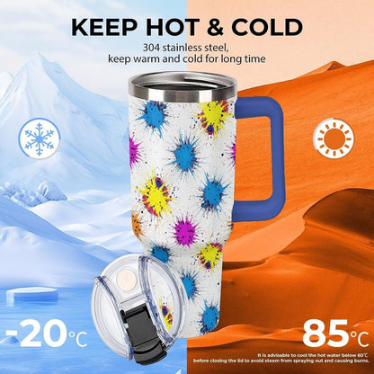 Leakproof Car Cup Vacuum Sealed With Lid For Office Crystal Clear Blue Water Ripple Print Drinkware Light Rose Red-style-5 - Colors B