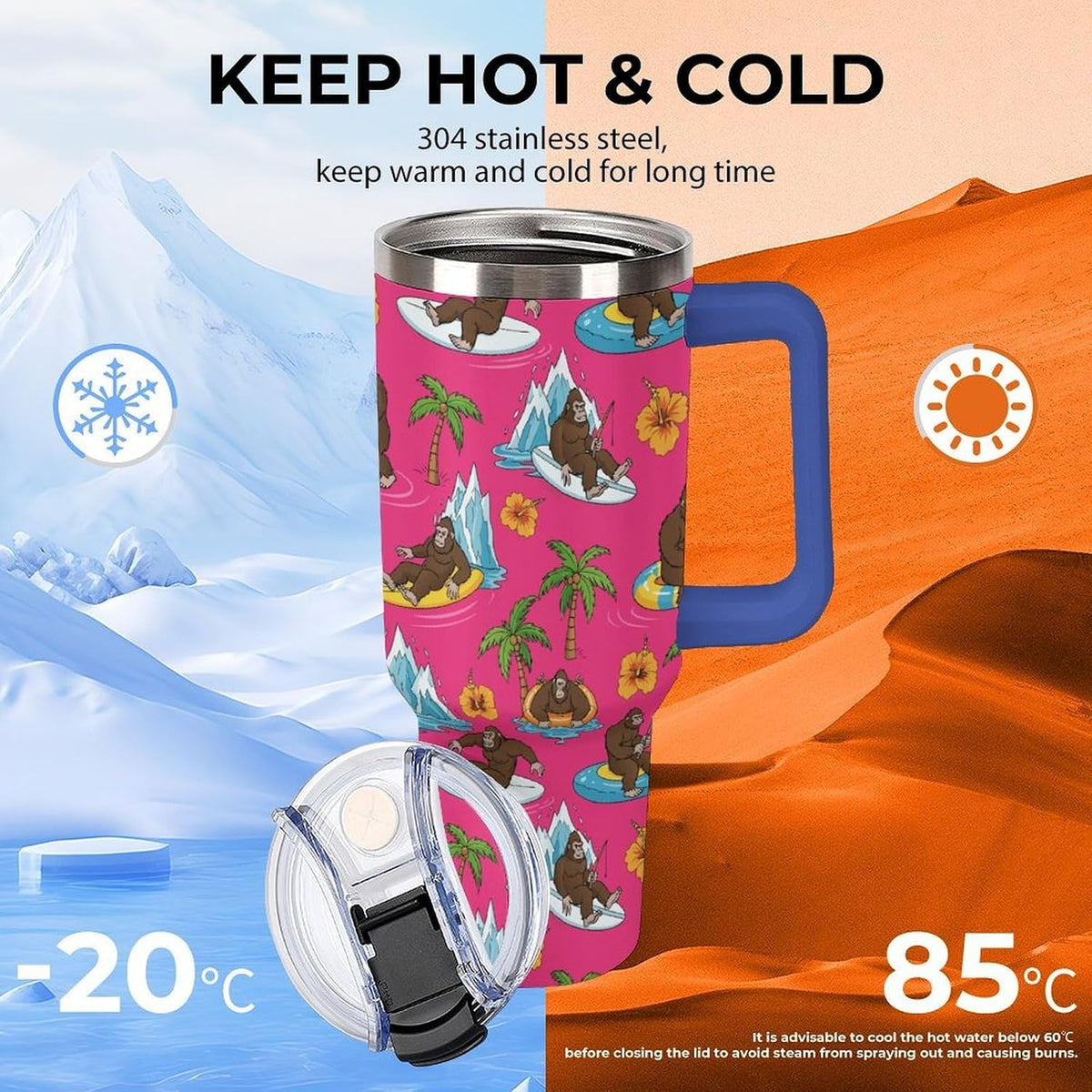 Leakproof Car Cup Vacuum Sealed With Lid For Office Crystal Clear Blue Water Ripple Print Drinkware Light Rose Red-style-5 - Colors B