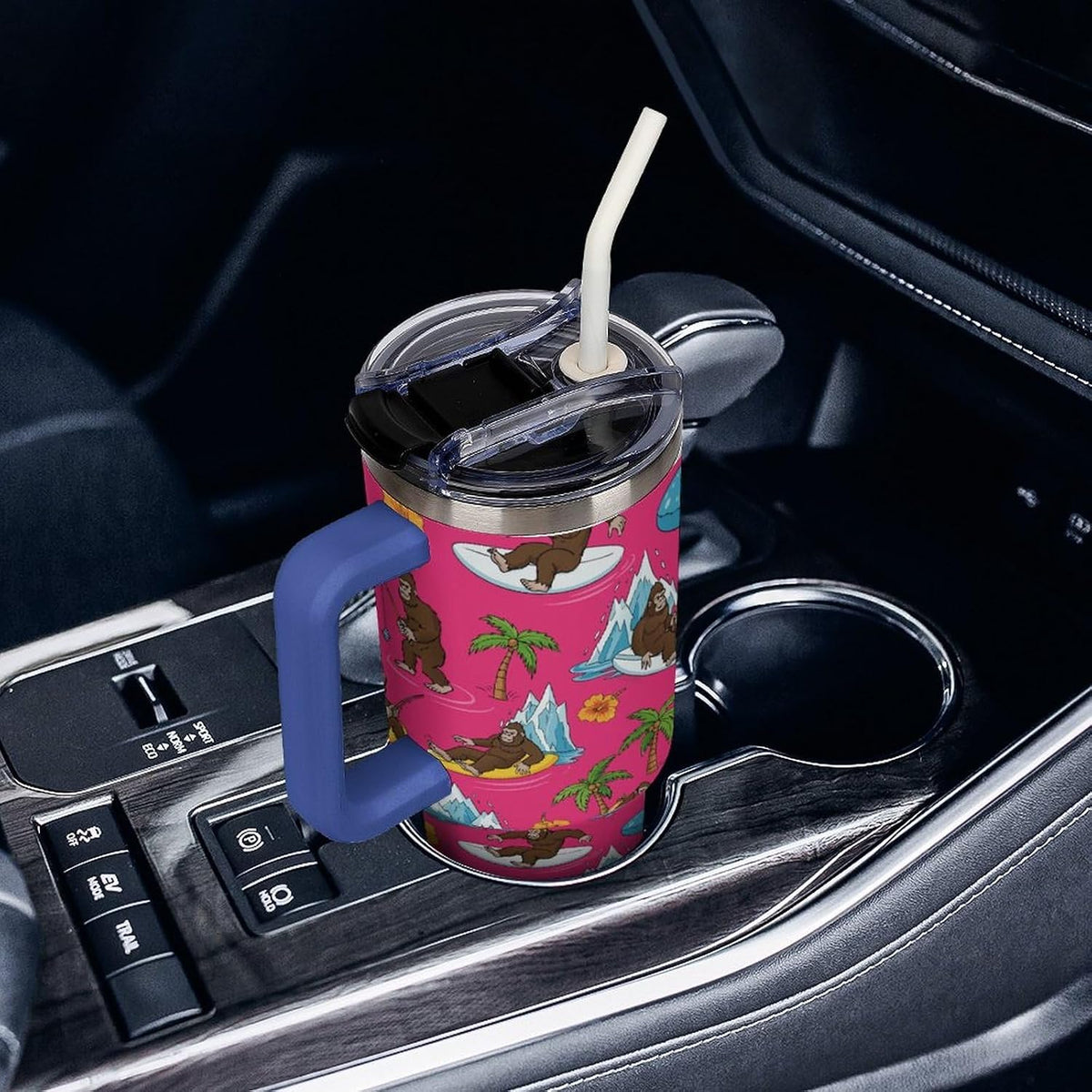 Leakproof Car Cup Vacuum Sealed With Lid For Office Crystal Clear Blue Water Ripple Print Drinkware Light Rose Red-style-5 - Colors B