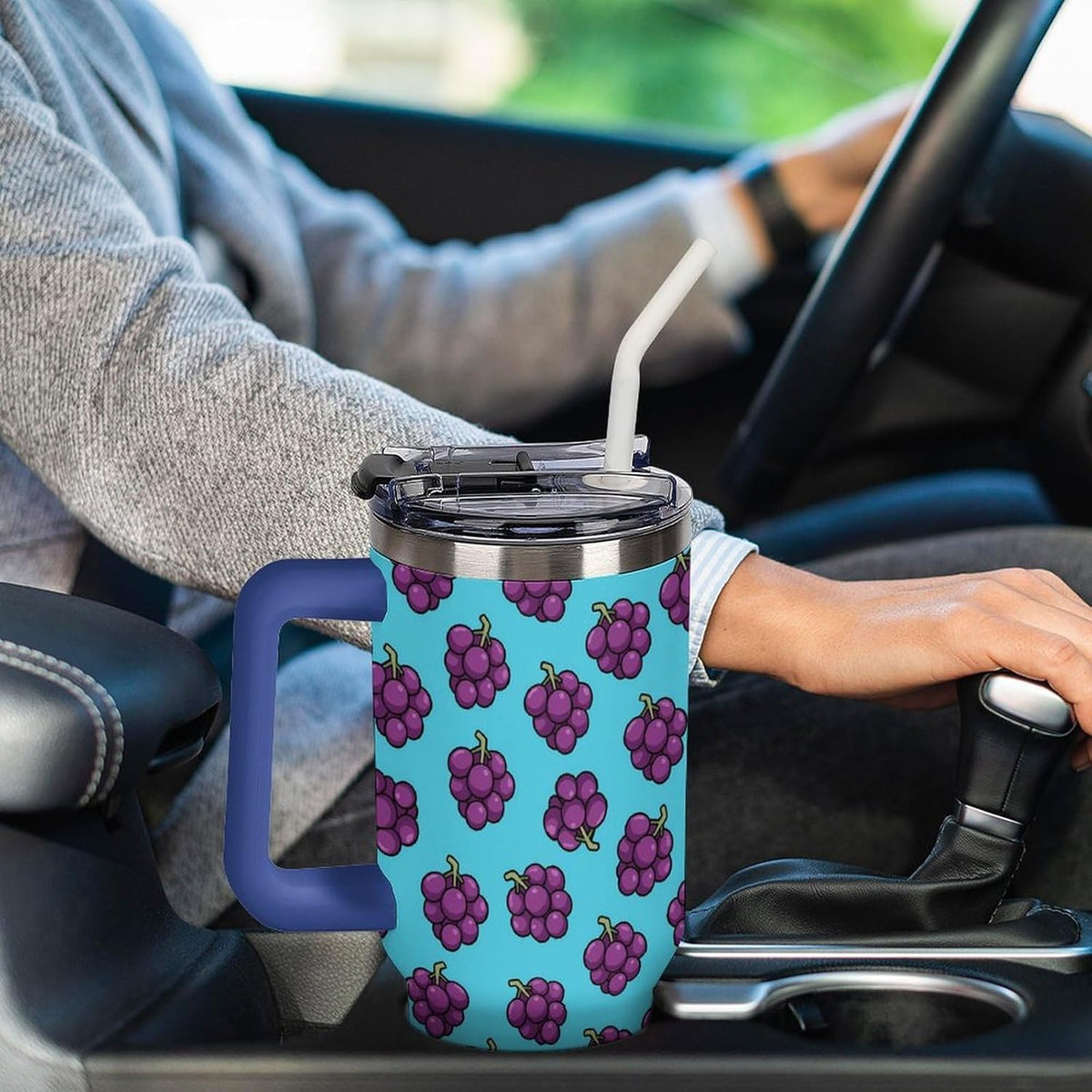 Leakproof Car Cup Vacuum Sealed With Lid For Office Crystal Clear Blue Water Ripple Print Drinkware Light Rose Red-style-5 - Colors B
