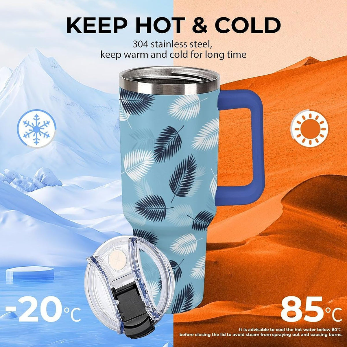 Leakproof Car Cup Vacuum Sealed With Lid For Office Crystal Clear Blue Water Ripple Print Drinkware Light Rose Red-style-5 - Colors B
