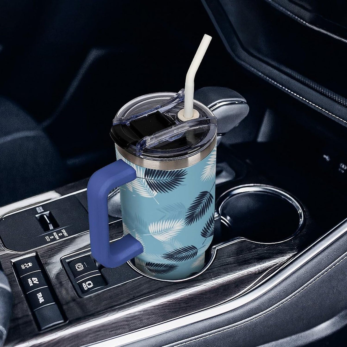 Leakproof Car Cup Vacuum Sealed With Lid For Office Crystal Clear Blue Water Ripple Print Drinkware Light Rose Red-style-5 - Colors B