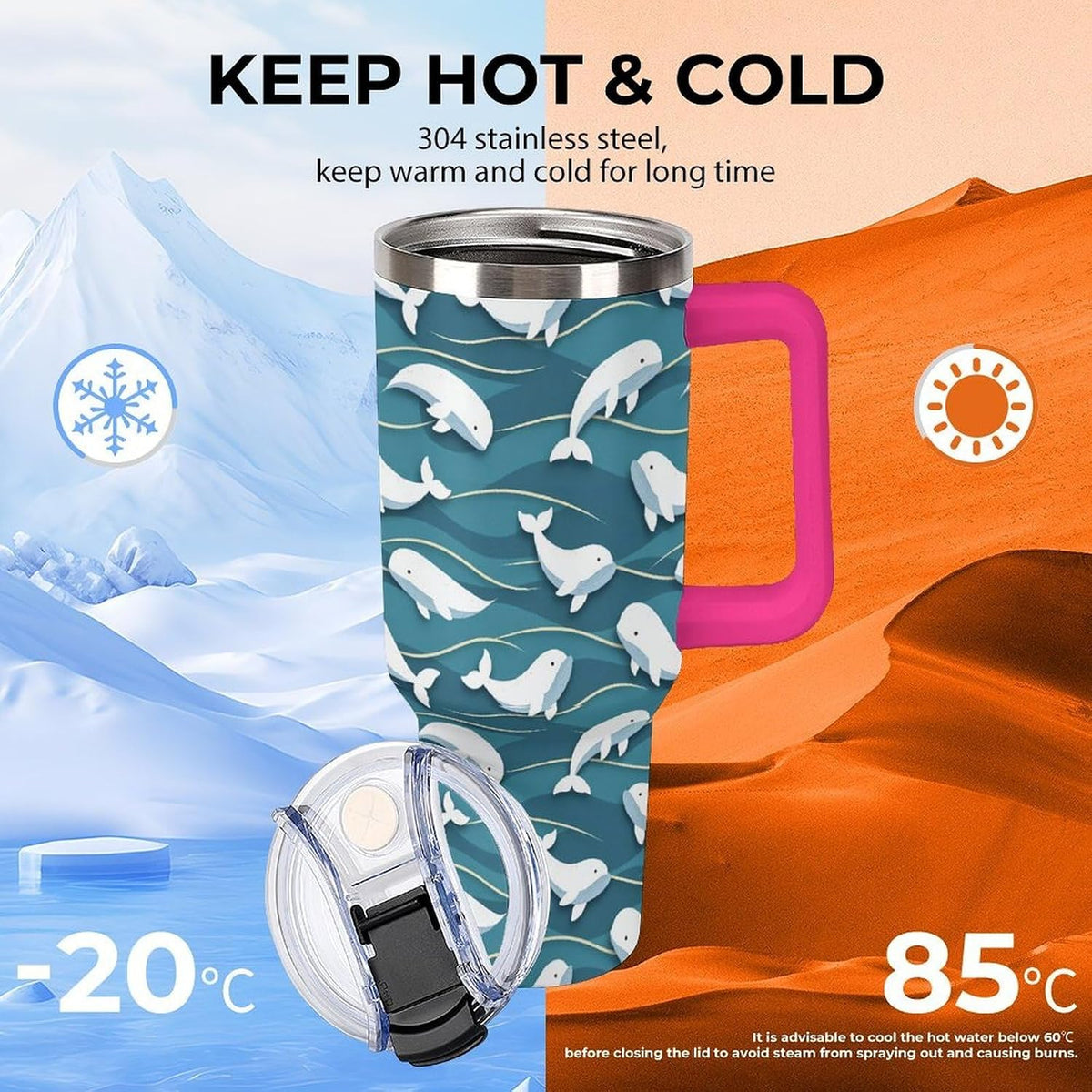 Leakproof Car Cup Vacuum Sealed With Lid For Office Crystal Clear Blue Water Ripple Print Drinkware Light Rose Red-style-5 - Colors B
