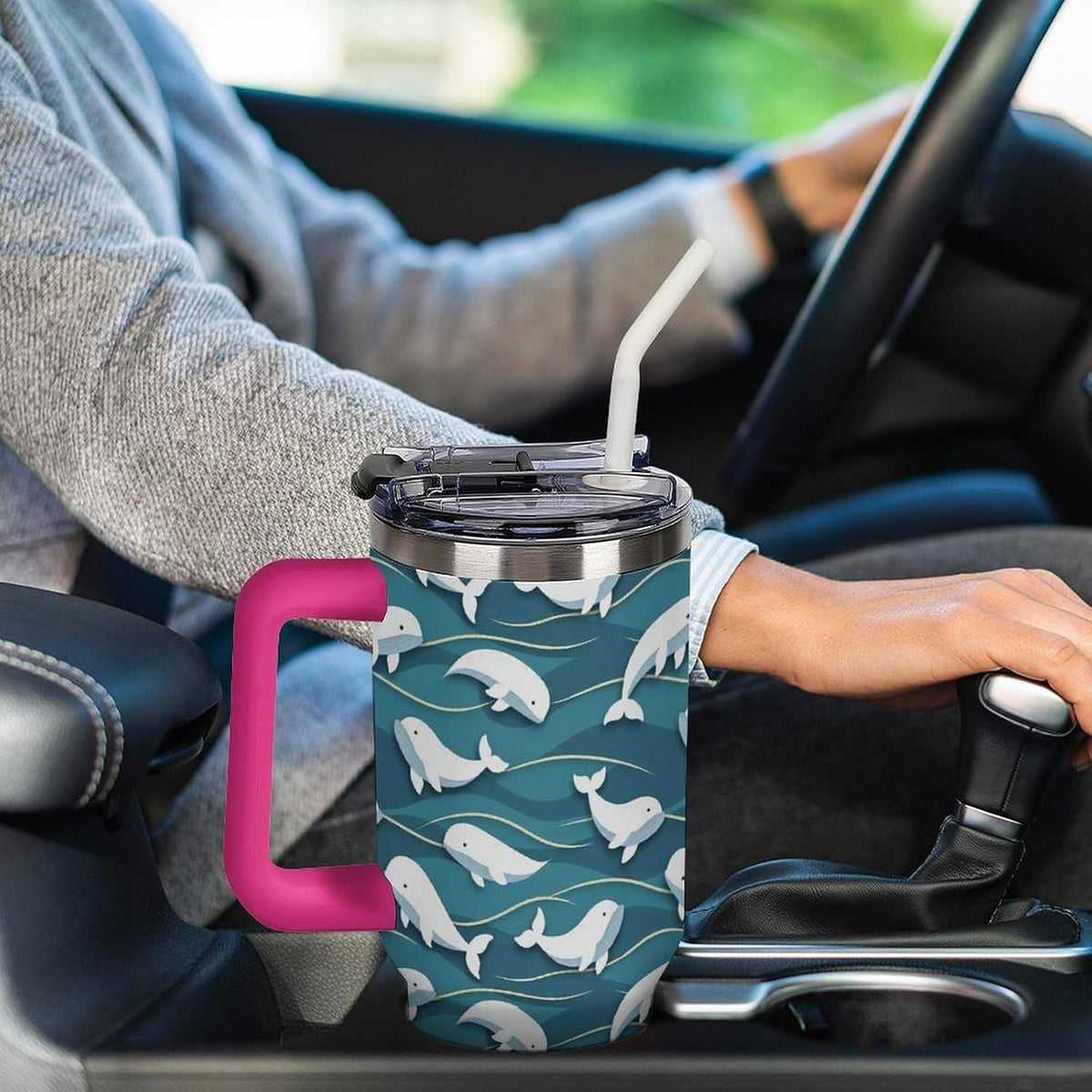 Leakproof Car Cup Vacuum Sealed With Lid For Office Crystal Clear Blue Water Ripple Print Drinkware Light Rose Red-style-5 - Colors B