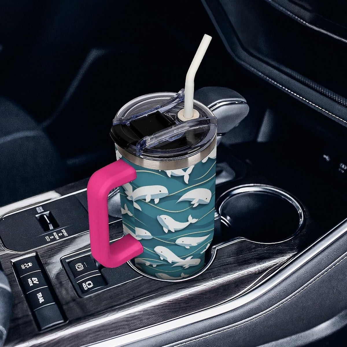 Leakproof Car Cup Vacuum Sealed With Lid For Office Crystal Clear Blue Water Ripple Print Drinkware Light Rose Red-style-5 - Colors B
