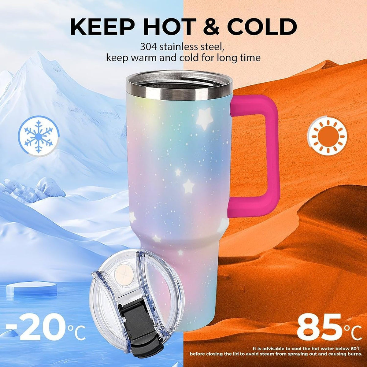 Leakproof Car Cup Vacuum Sealed With Lid For Office Crystal Clear Blue Water Ripple Print Drinkware Light Rose Red-style-5 - Colors B