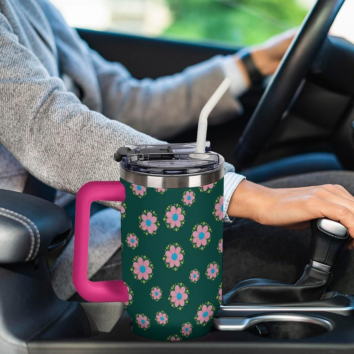 Leakproof Car Cup Vacuum Sealed With Lid For Office Crystal Clear Blue Water Ripple Print Drinkware Light Rose Red-style-5 - Colors B