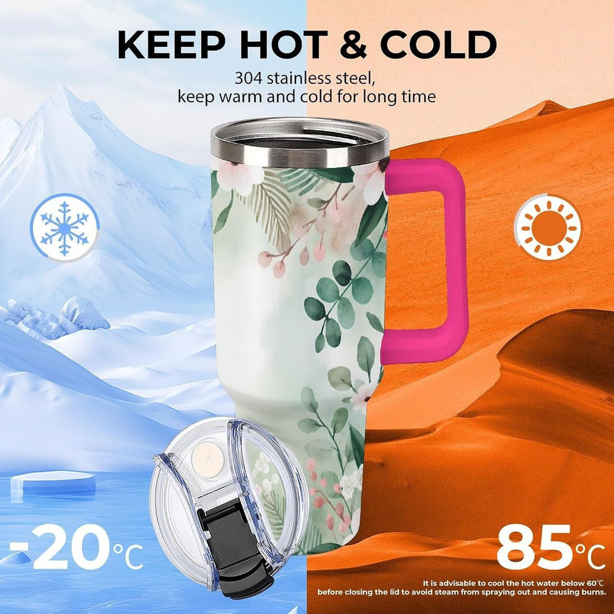 Leakproof Car Cup Vacuum Sealed With Lid For Office Crystal Clear Blue Water Ripple Print Drinkware Light Rose Red-style-5 - Colors B