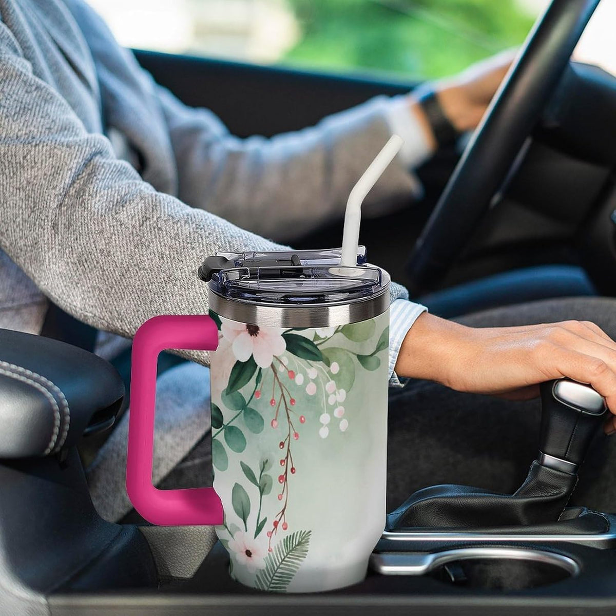 Leakproof Car Cup Vacuum Sealed With Lid For Office Crystal Clear Blue Water Ripple Print Drinkware Light Rose Red-style-5 - Colors B