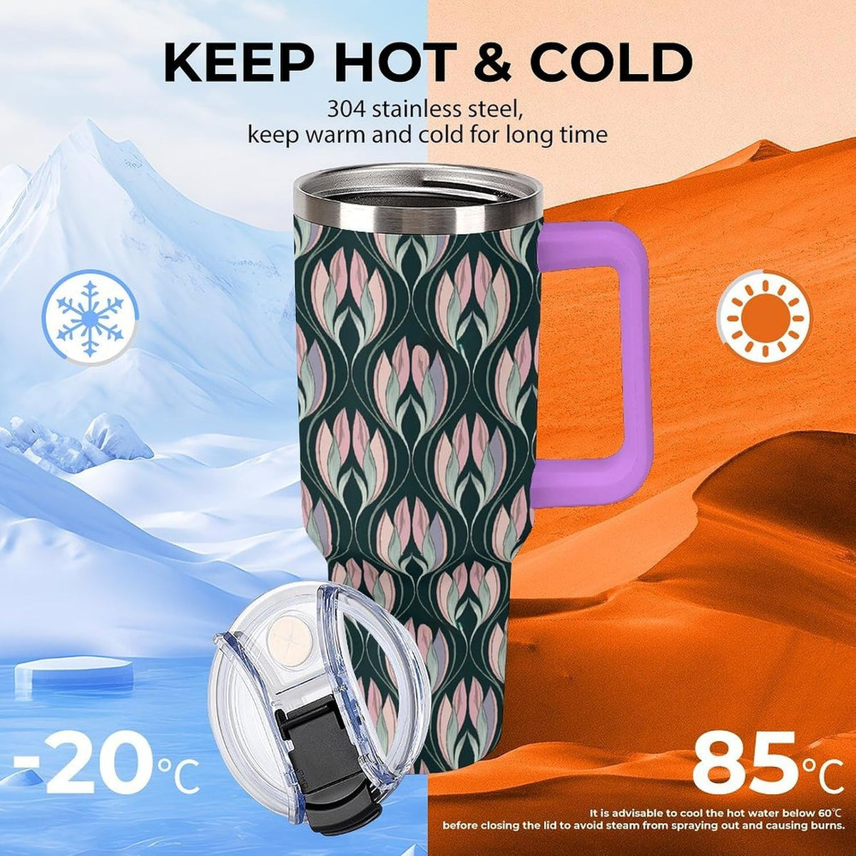 Leakproof Car Cup Vacuum Sealed With Lid For Office Crystal Clear Blue Water Ripple Print Drinkware Light Rose Red-style-5 - Colors B
