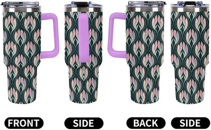 Leakproof Car Cup Vacuum Sealed With Lid For Office Crystal Clear Blue Water Ripple Print Drinkware Light Rose Red-style-5 - Colors B