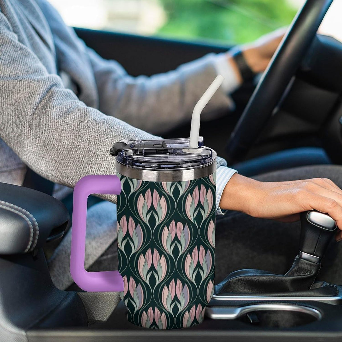 Leakproof Car Cup Vacuum Sealed With Lid For Office Crystal Clear Blue Water Ripple Print Drinkware Light Rose Red-style-5 - Colors B