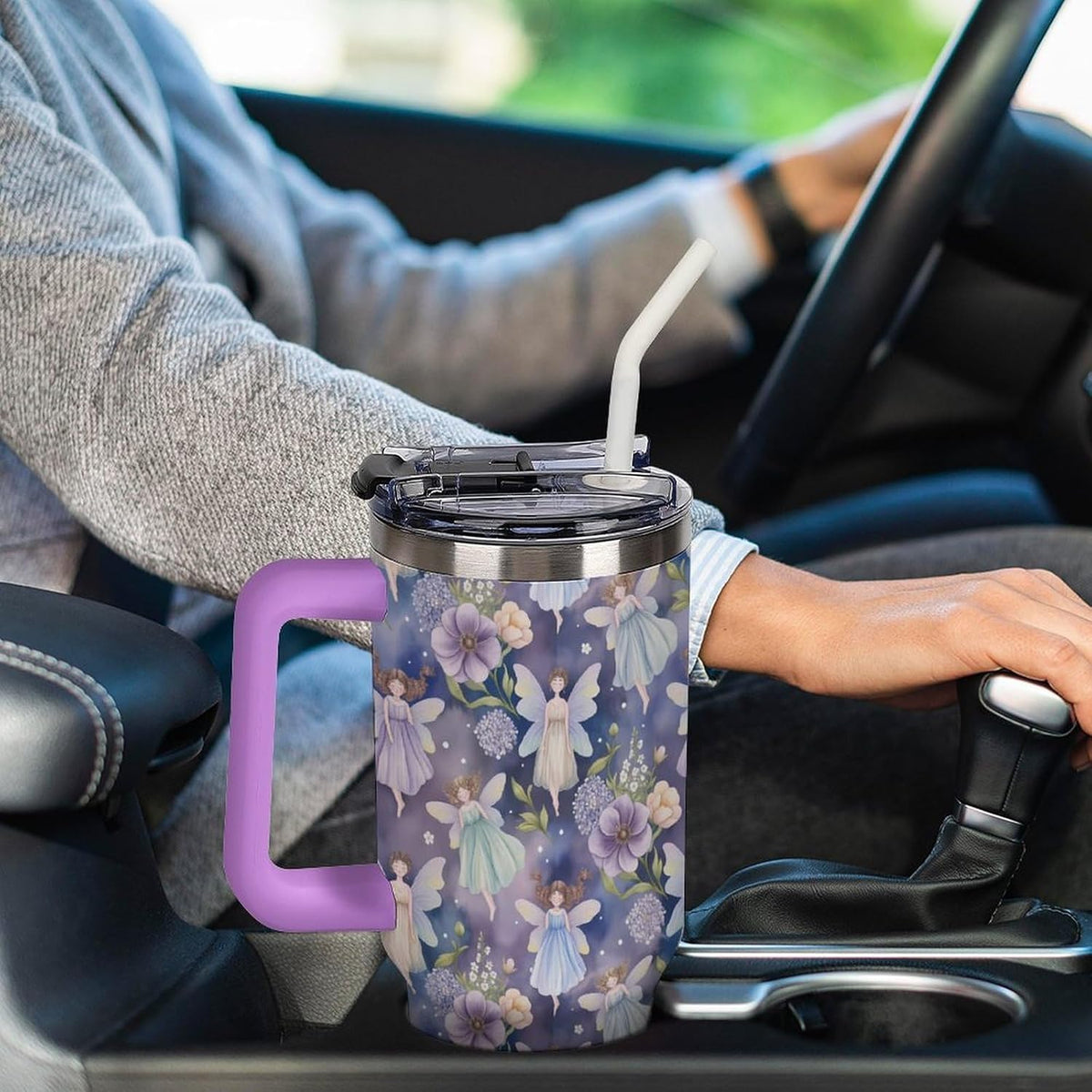 Leakproof Car Cup Vacuum Sealed With Lid For Office Crystal Clear Blue Water Ripple Print Drinkware Light Rose Red-style-5 - Colors B