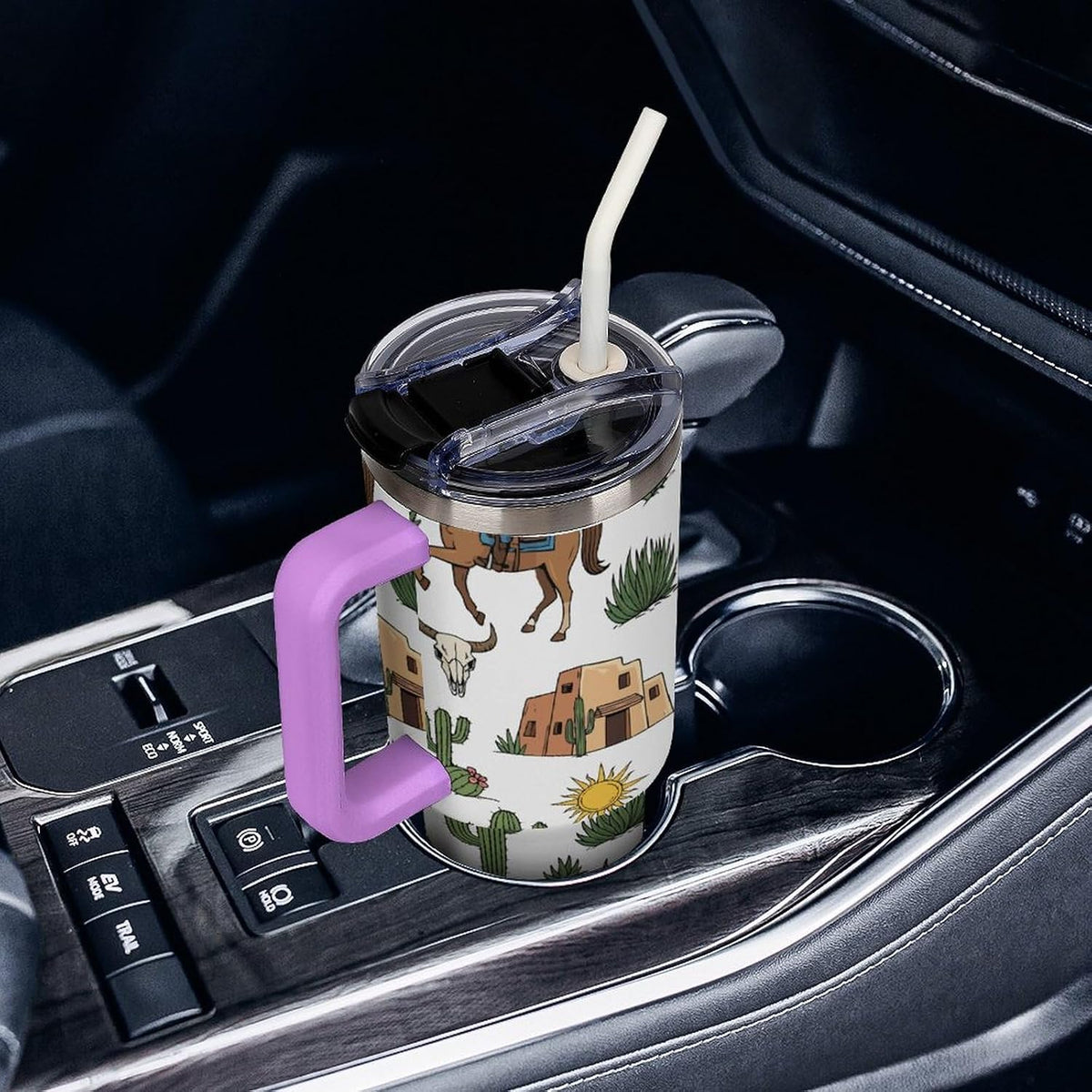 Leakproof Car Cup Vacuum Sealed With Lid For Office Crystal Clear Blue Water Ripple Print Drinkware Light Rose Red-style-5 - Colors B