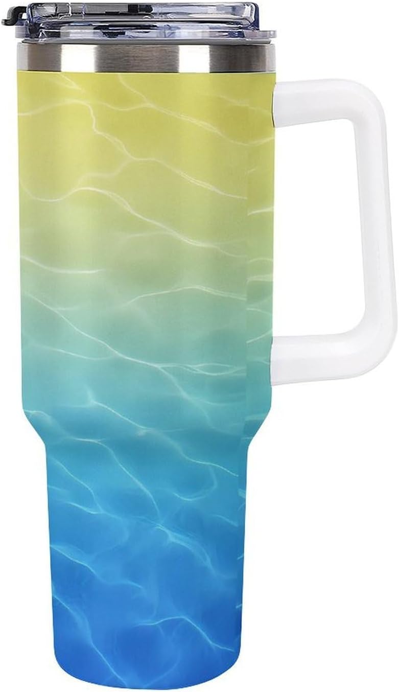 Leakproof Car Cup Vacuum Sealed With Lid For Office Crystal Clear Blue Water Ripple Print Drinkware Light Rose Red-style-5 - Colors B