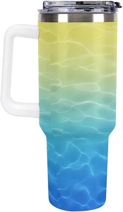 Leakproof Car Cup Vacuum Sealed With Lid For Office Crystal Clear Blue Water Ripple Print Drinkware Light Rose Red-style-5 - Colors B