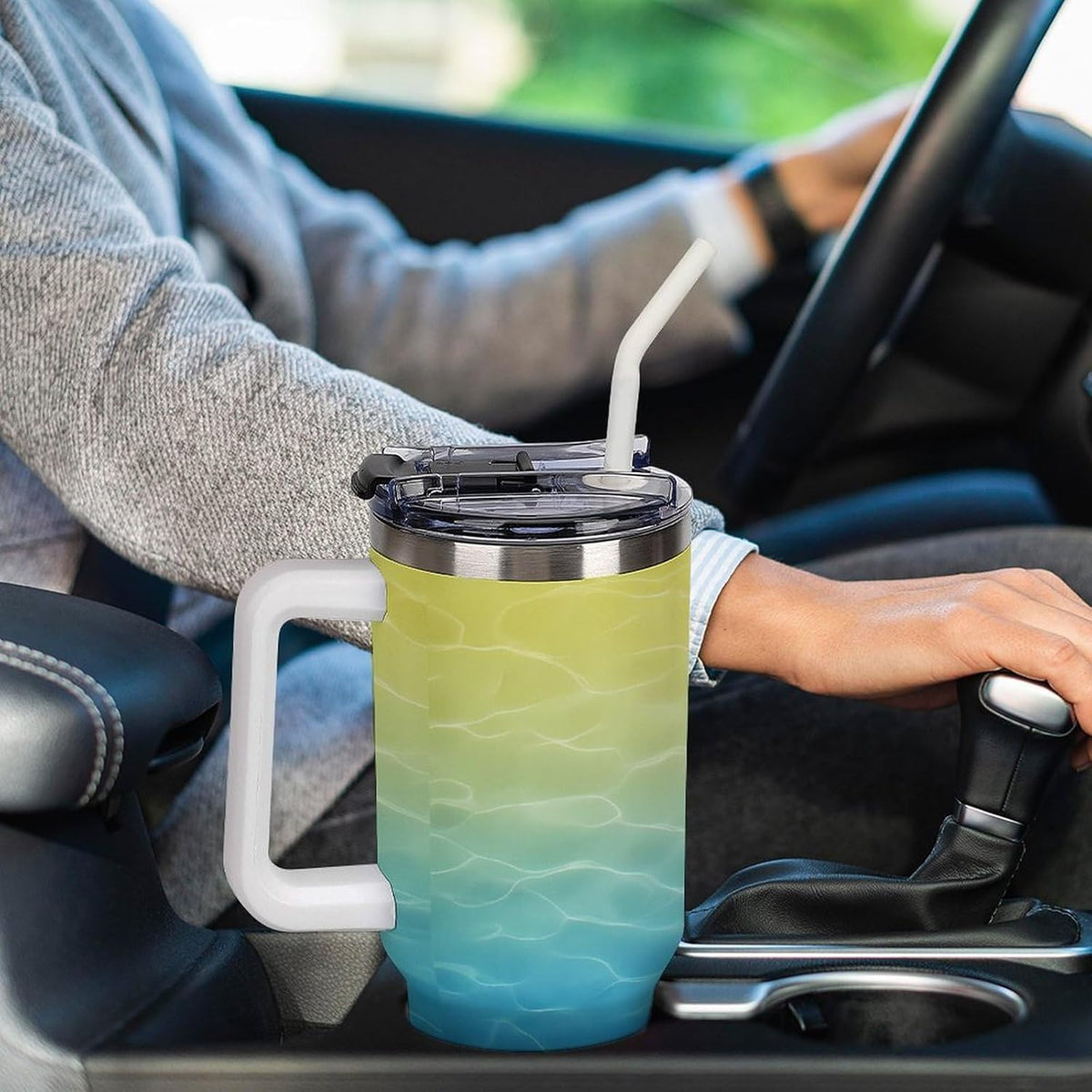 Leakproof Car Cup Vacuum Sealed With Lid For Office Crystal Clear Blue Water Ripple Print Drinkware Light Rose Red-style-5 - Colors B