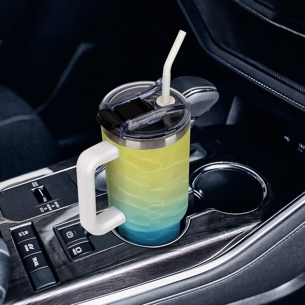 Leakproof Car Cup Vacuum Sealed With Lid For Office Crystal Clear Blue Water Ripple Print Drinkware Light Rose Red-style-5 - Colors B