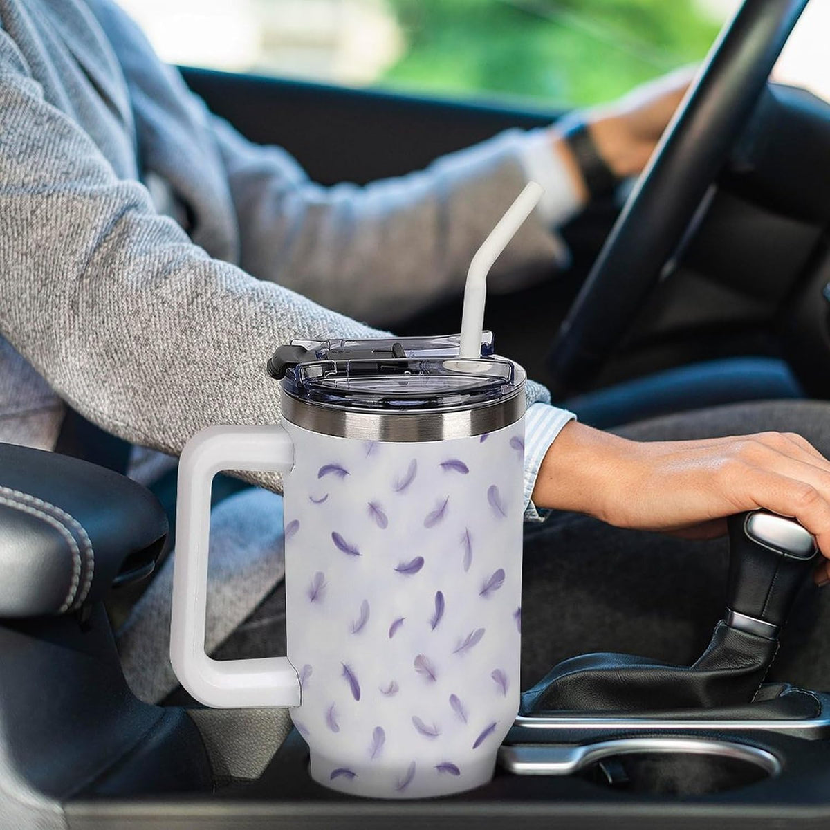 Leakproof Car Cup Vacuum Sealed With Lid For Office Crystal Clear Blue Water Ripple Print Drinkware Light Rose Red-style-5 - Colors B