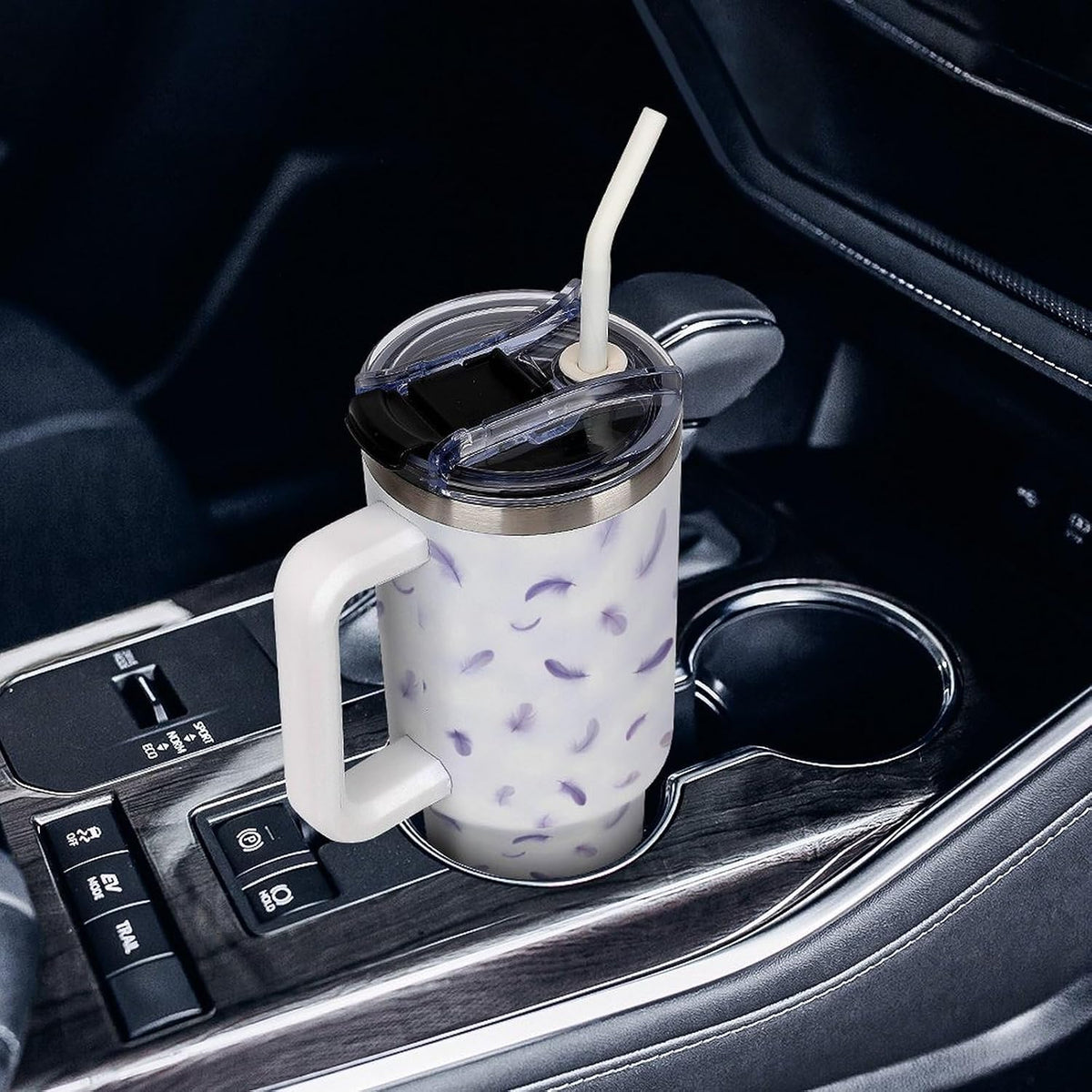 Leakproof Car Cup Vacuum Sealed With Lid For Office Crystal Clear Blue Water Ripple Print Drinkware Light Rose Red-style-5 - Colors B