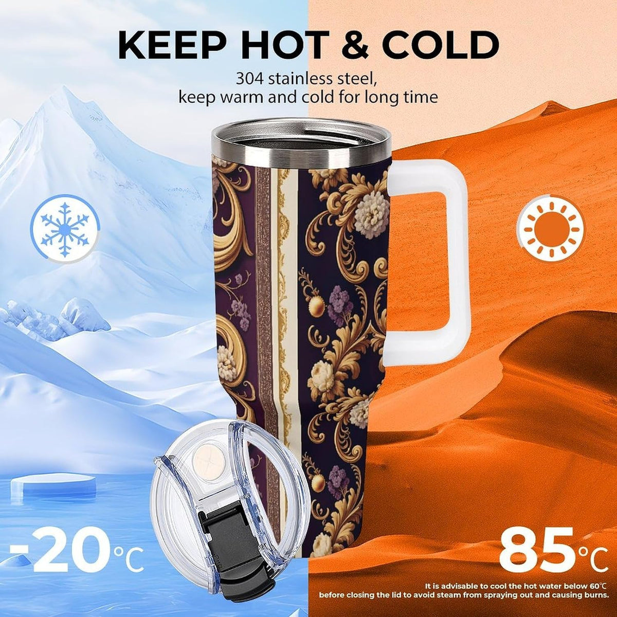 Leakproof Car Cup Vacuum Sealed With Lid For Office Crystal Clear Blue Water Ripple Print Drinkware Light Rose Red-style-5 - Colors B
