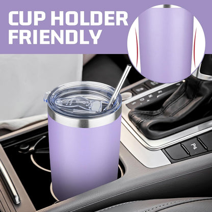 20 oz Tumbler with Lids and Straws, Stainless Steel Insulated Travel Coffee Mug, Double Wall Vacuum Insulated Tumblers, Powder Coated Coffee Tumbler for Cold & Hot Drinks (Light Purple)