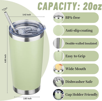 20 oz Tumbler with Lids and Straws, Stainless Steel Insulated Travel Coffee Mug, Double Wall Vacuum Insulated Tumblers, Powder Coated Coffee Tumbler for Cold & Hot Drinks (Light Purple)
