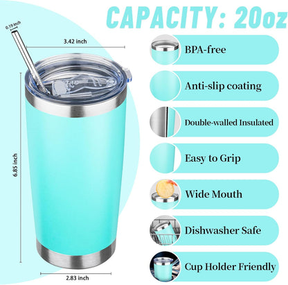 20 oz Tumbler with Lids and Straws, Stainless Steel Insulated Travel Coffee Mug, Double Wall Vacuum Insulated Tumblers, Powder Coated Coffee Tumbler for Cold & Hot Drinks (Light Purple)