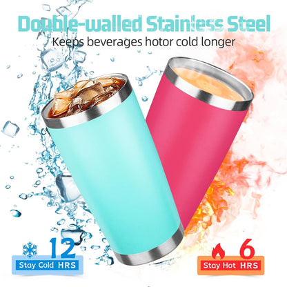 20 oz Tumbler with Lids and Straws, Stainless Steel Insulated Travel Coffee Mug, Double Wall Vacuum Insulated Tumblers, Powder Coated Coffee Tumbler for Cold & Hot Drinks (Light Purple)
