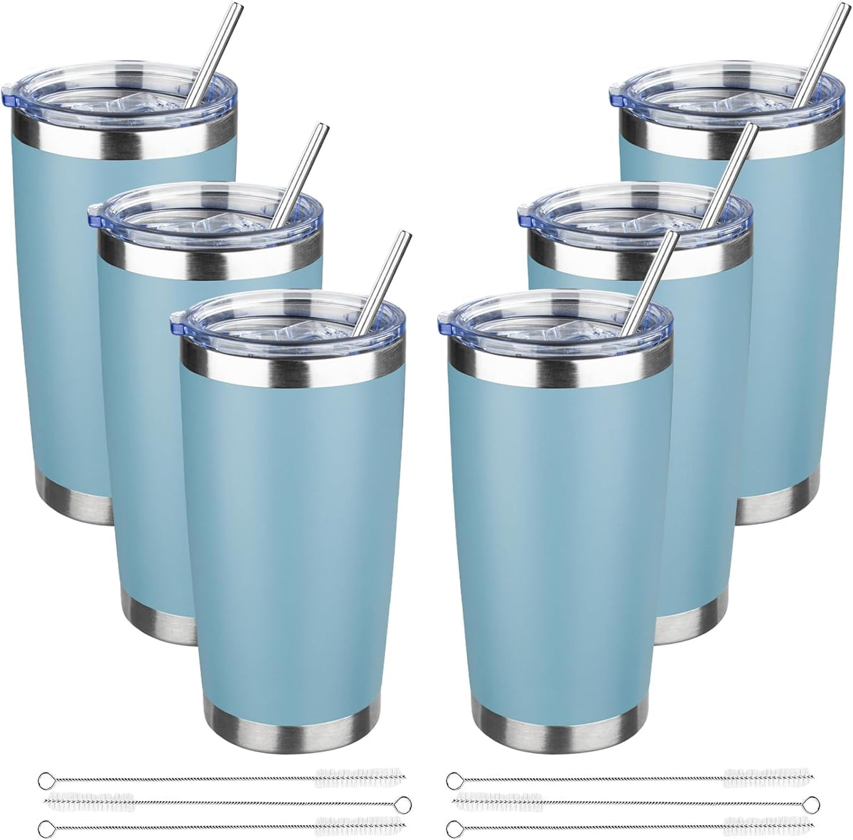 20 oz Tumbler with Lids and Straws, Stainless Steel Insulated Travel Coffee Mug, Double Wall Vacuum Insulated Tumblers, Powder Coated Coffee Tumbler for Cold & Hot Drinks (Light Purple)