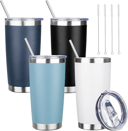 20 oz Tumbler with Lids and Straws, Stainless Steel Insulated Travel Coffee Mug, Double Wall Vacuum Insulated Tumblers, Powder Coated Coffee Tumbler for Cold & Hot Drinks (Light Purple)