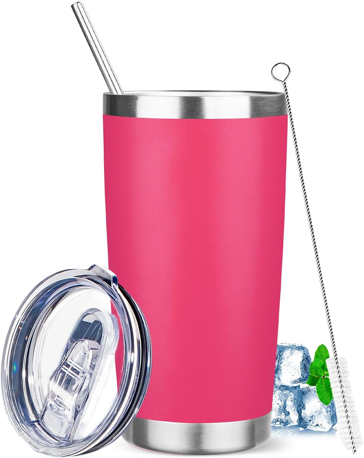 20 oz Tumbler with Lids and Straws, Stainless Steel Insulated Travel Coffee Mug, Double Wall Vacuum Insulated Tumblers, Powder Coated Coffee Tumbler for Cold & Hot Drinks (Light Purple)