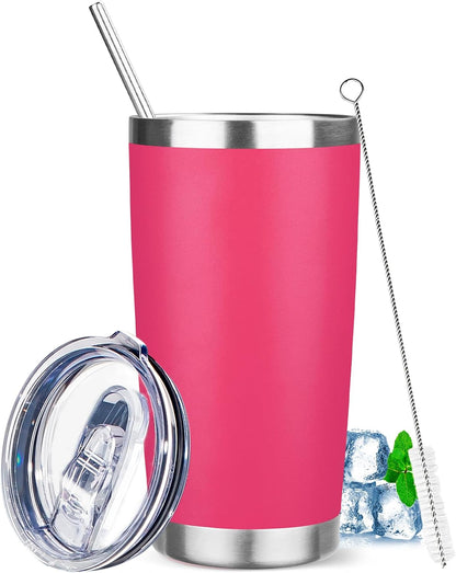 20 oz Tumbler with Lids and Straws, Stainless Steel Insulated Travel Coffee Mug, Double Wall Vacuum Insulated Tumblers, Powder Coated Coffee Tumbler for Cold & Hot Drinks (Light Purple)