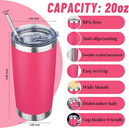 20 oz Tumbler with Lids and Straws, Stainless Steel Insulated Travel Coffee Mug, Double Wall Vacuum Insulated Tumblers, Powder Coated Coffee Tumbler for Cold & Hot Drinks (Light Purple)