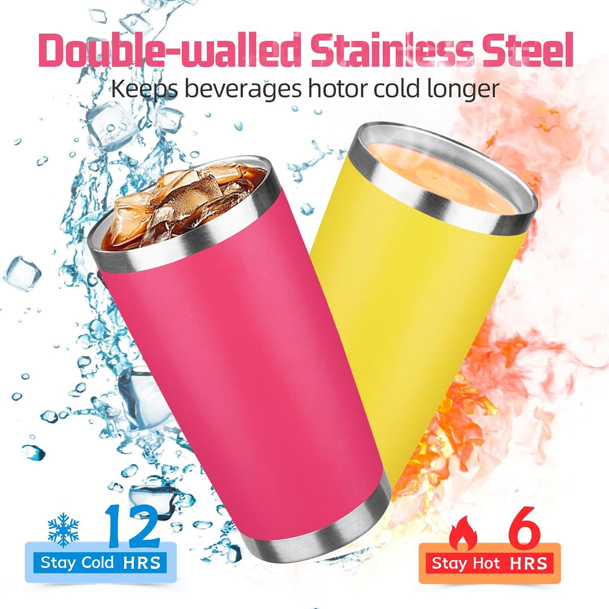 20 oz Tumbler with Lids and Straws, Stainless Steel Insulated Travel Coffee Mug, Double Wall Vacuum Insulated Tumblers, Powder Coated Coffee Tumbler for Cold & Hot Drinks (Light Purple)