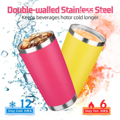 20 oz Tumbler with Lids and Straws, Stainless Steel Insulated Travel Coffee Mug, Double Wall Vacuum Insulated Tumblers, Powder Coated Coffee Tumbler for Cold & Hot Drinks (Light Purple)