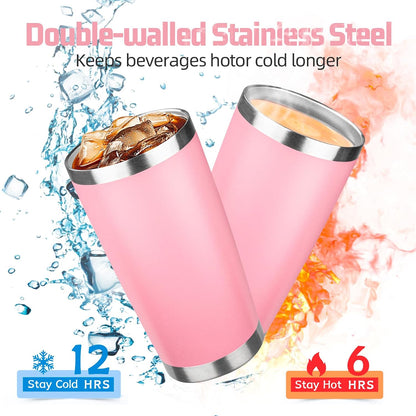 20 oz Tumbler with Lids and Straws, Stainless Steel Insulated Travel Coffee Mug, Double Wall Vacuum Insulated Tumblers, Powder Coated Coffee Tumbler for Cold & Hot Drinks (Light Purple)