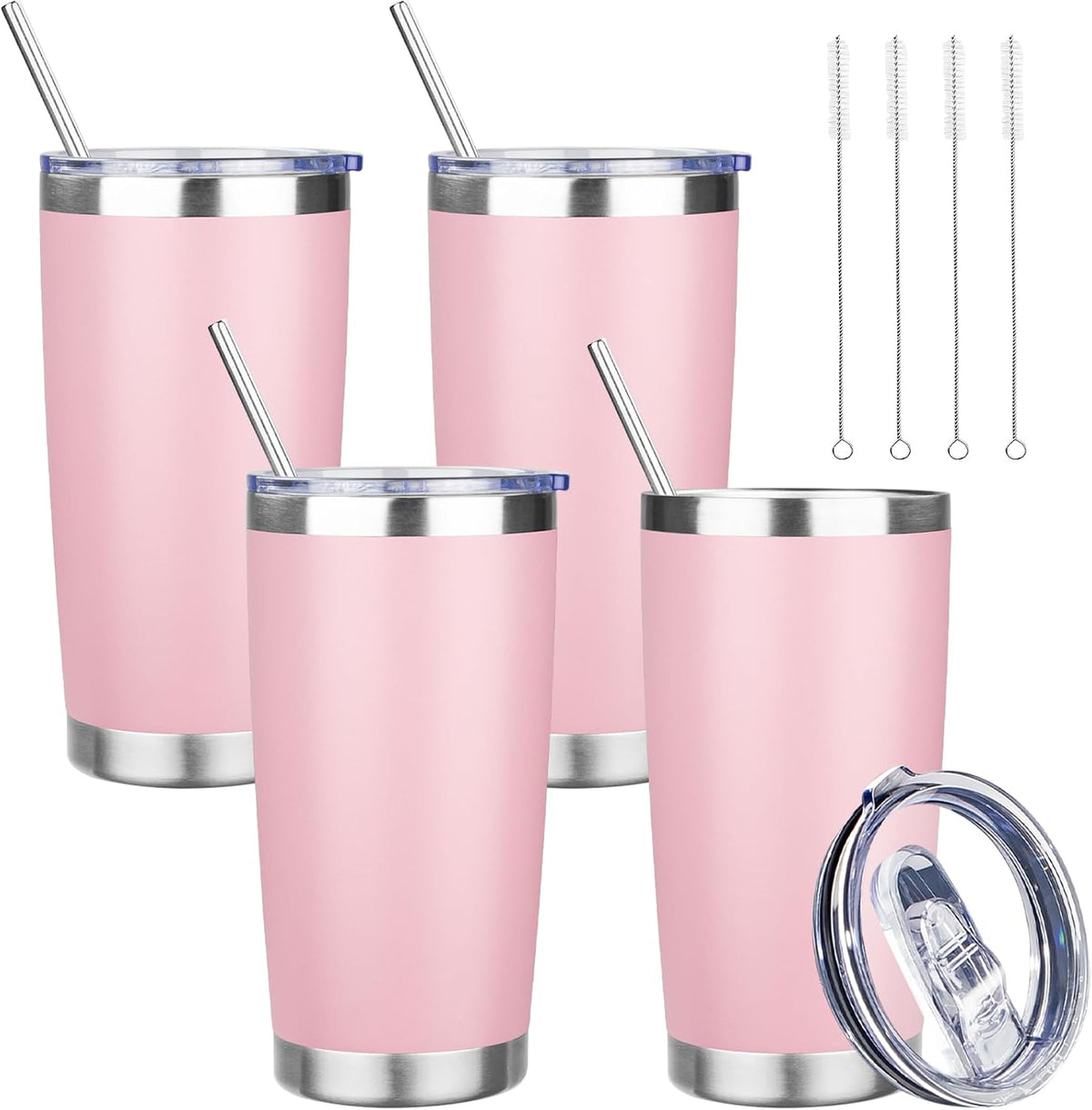20 oz Tumbler with Lids and Straws, Stainless Steel Insulated Travel Coffee Mug, Double Wall Vacuum Insulated Tumblers, Powder Coated Coffee Tumbler for Cold & Hot Drinks (Light Purple)