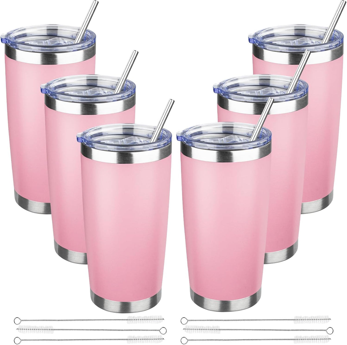 20 oz Tumbler with Lids and Straws, Stainless Steel Insulated Travel Coffee Mug, Double Wall Vacuum Insulated Tumblers, Powder Coated Coffee Tumbler for Cold & Hot Drinks (Light Purple)
