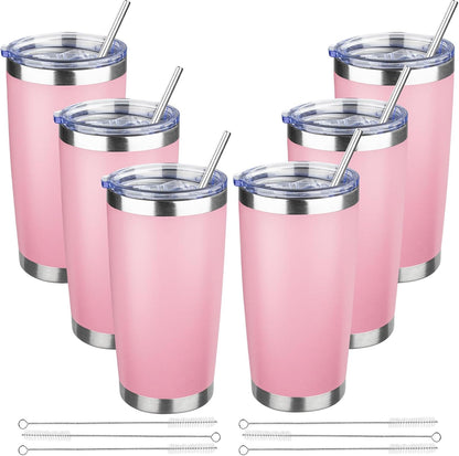 20 oz Tumbler with Lids and Straws, Stainless Steel Insulated Travel Coffee Mug, Double Wall Vacuum Insulated Tumblers, Powder Coated Coffee Tumbler for Cold & Hot Drinks (Light Purple)