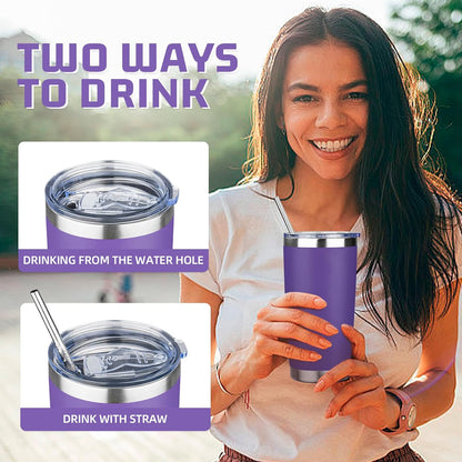 20 oz Tumbler with Lids and Straws, Stainless Steel Insulated Travel Coffee Mug, Double Wall Vacuum Insulated Tumblers, Powder Coated Coffee Tumbler for Cold & Hot Drinks (Light Purple)