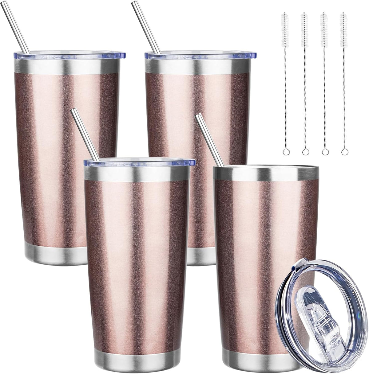 20 oz Tumbler with Lids and Straws, Stainless Steel Insulated Travel Coffee Mug, Double Wall Vacuum Insulated Tumblers, Powder Coated Coffee Tumbler for Cold & Hot Drinks (Light Purple)